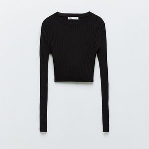 ZARA Black Ribbed Cropped Top